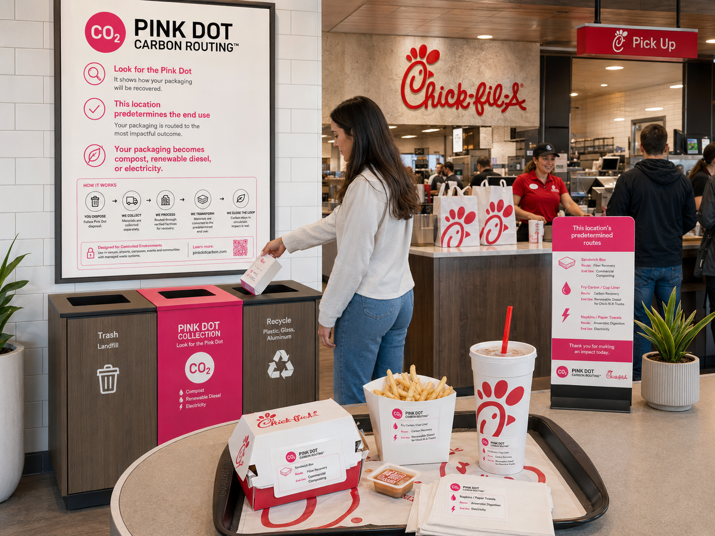 Pink Dot Carbon Routing at a quick-service restaurant